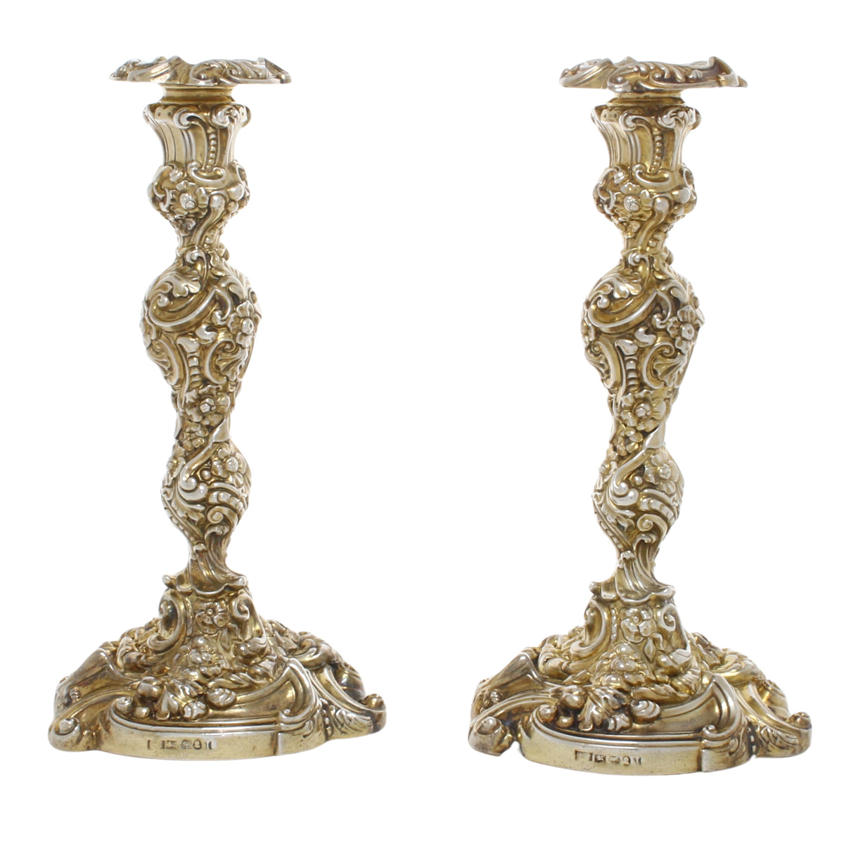 Antiek verguld groot paar kandelaars van sterling zilver 1818