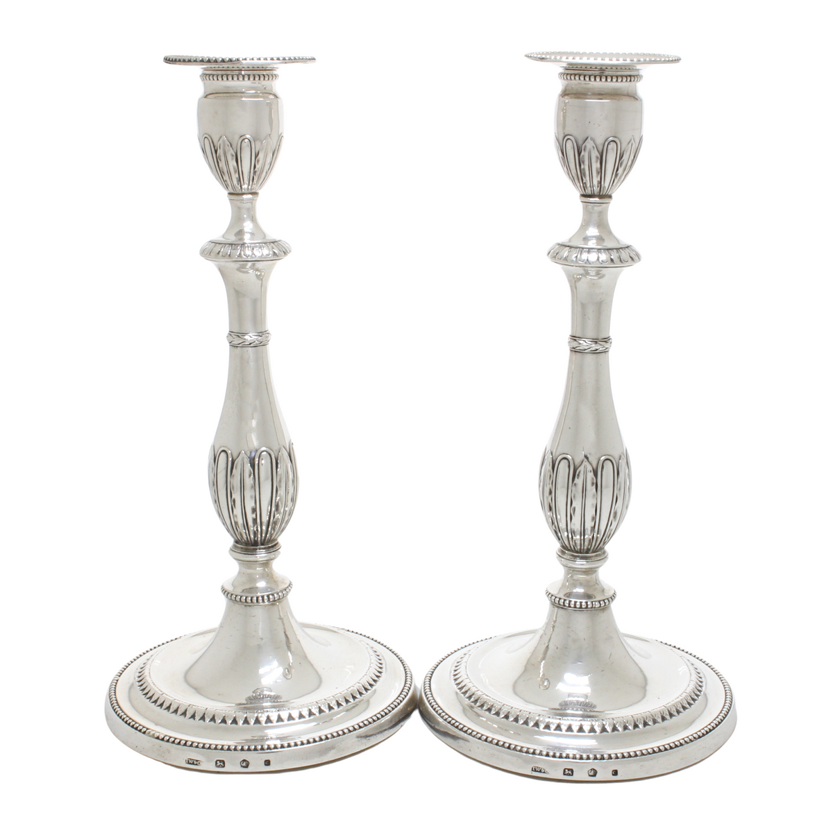 Elegant paar grote Antieke Georgische Sterling Zilveren kandelaars 1780