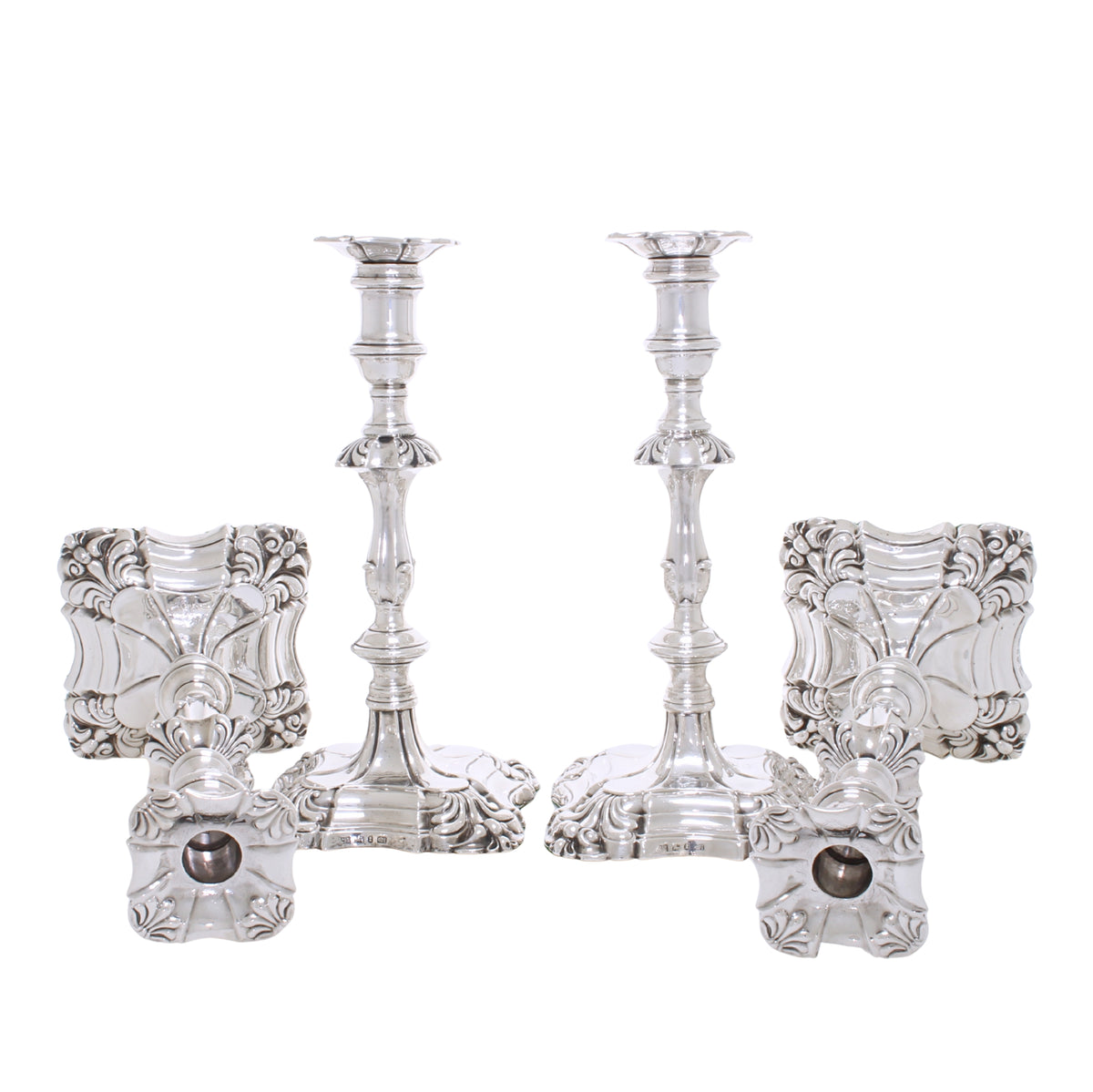 Antiek zilveren set kandelaars van vier 1833