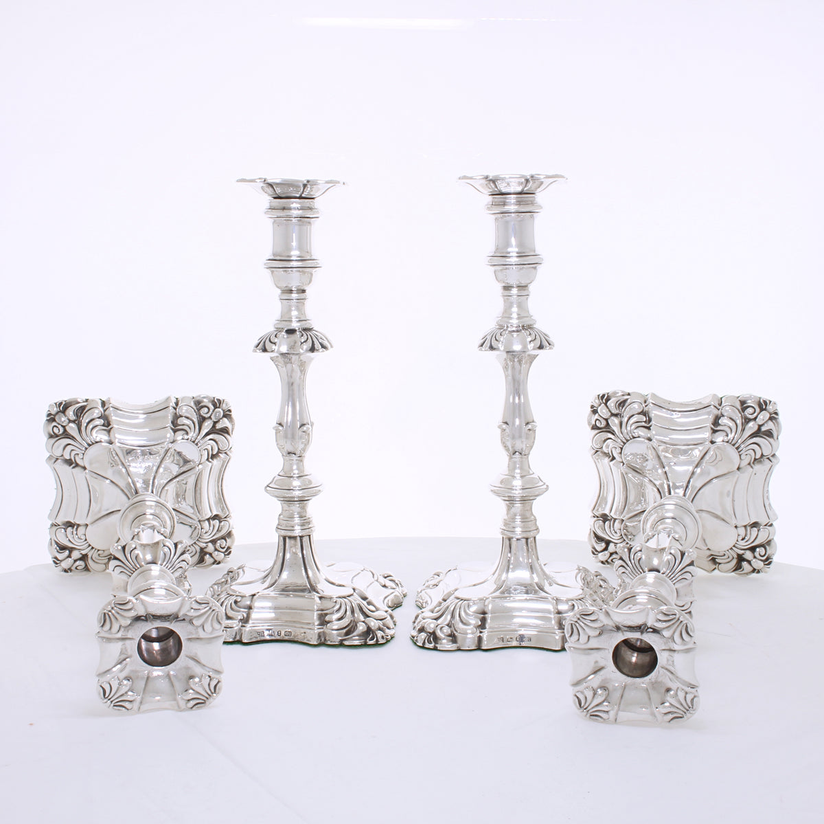 Antiek zilveren set kandelaars van vier 1833