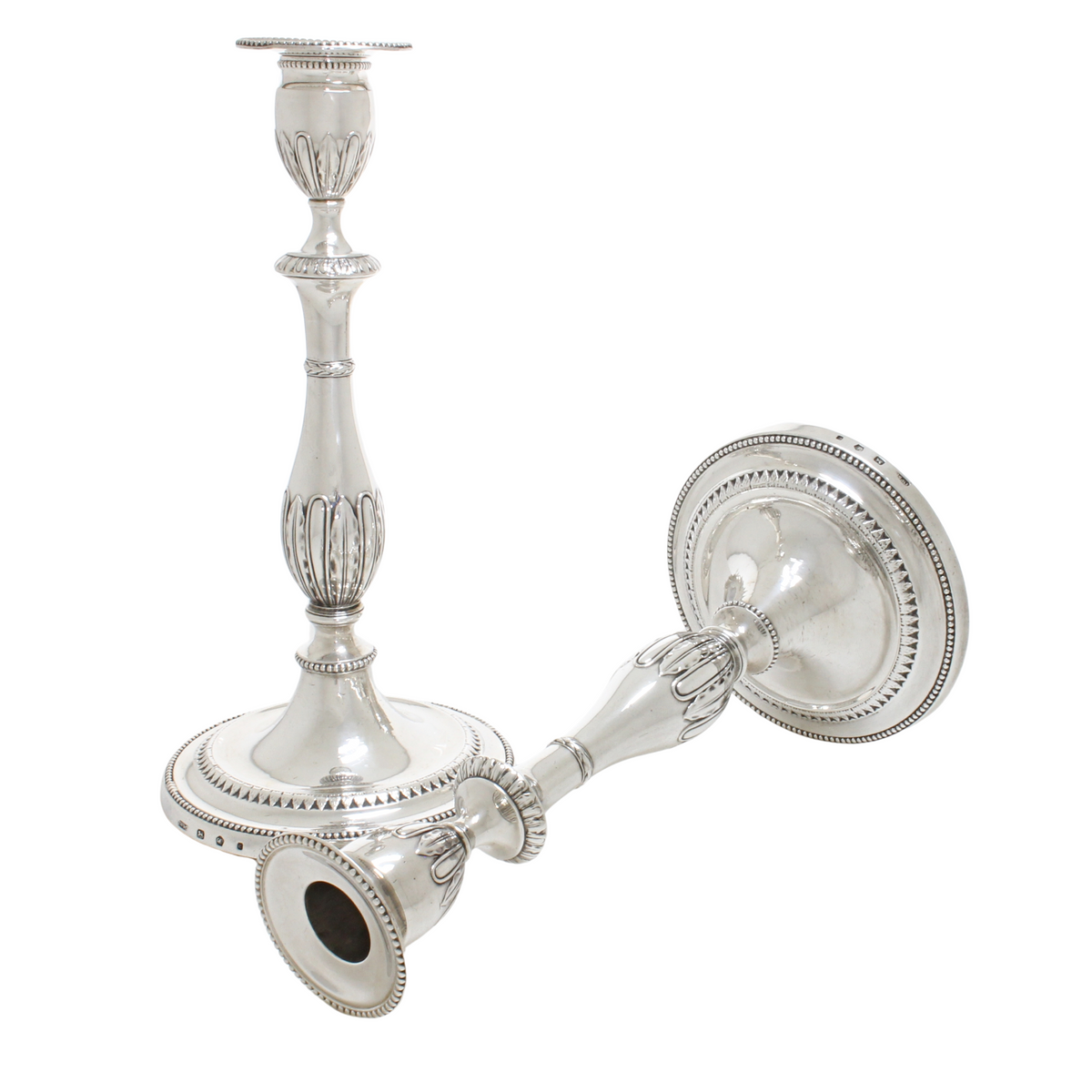 Elegant paar grote Antieke Georgische Sterling Zilveren kandelaars 1780