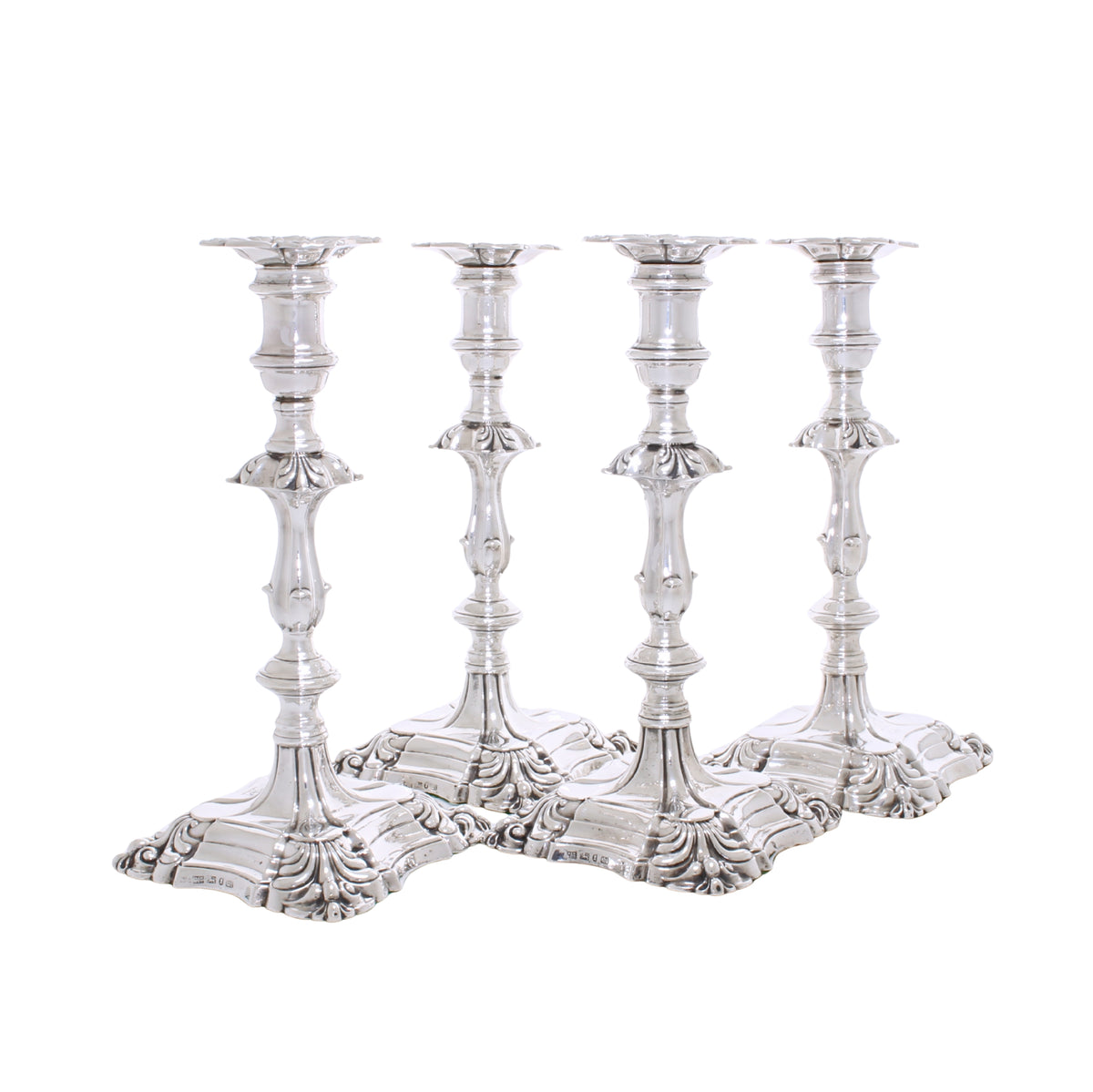 Antiek zilveren set kandelaars van vier 1833