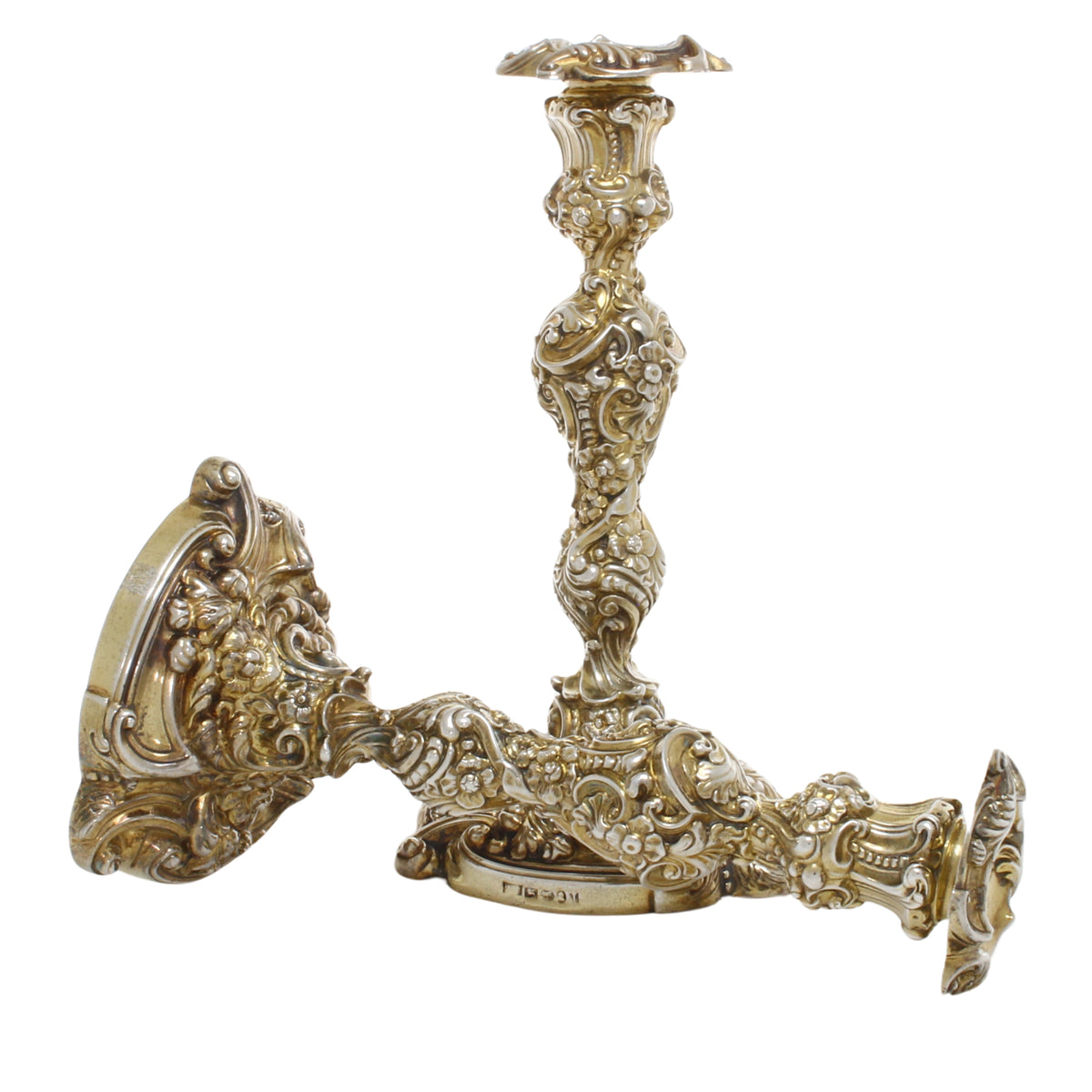 Antiek verguld groot paar kandelaars van sterling zilver 1818