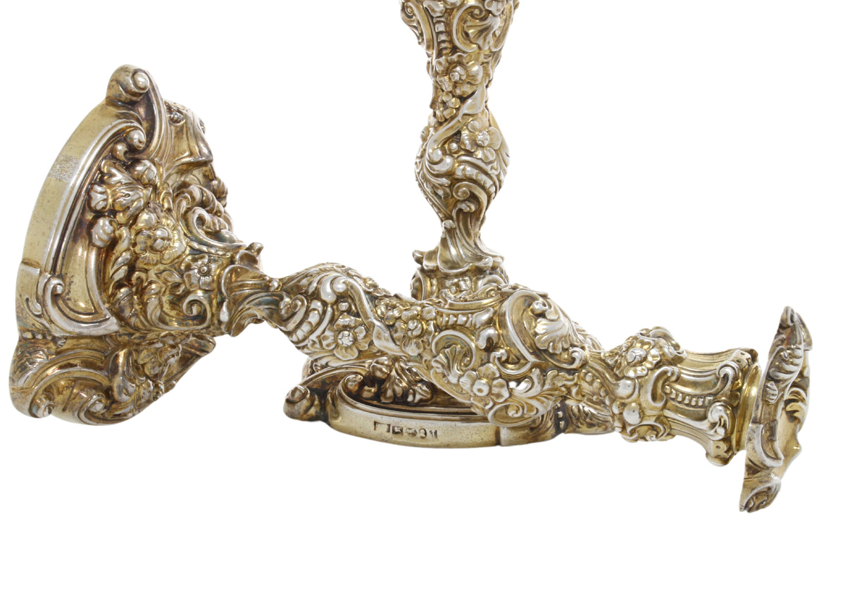 Antiek verguld groot paar kandelaars van sterling zilver 1818