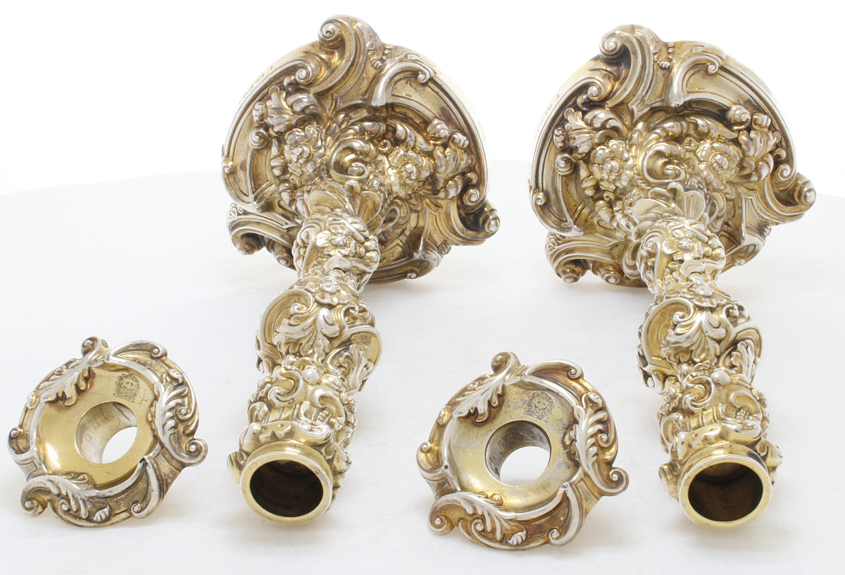 Antiek verguld groot paar kandelaars van sterling zilver 1818