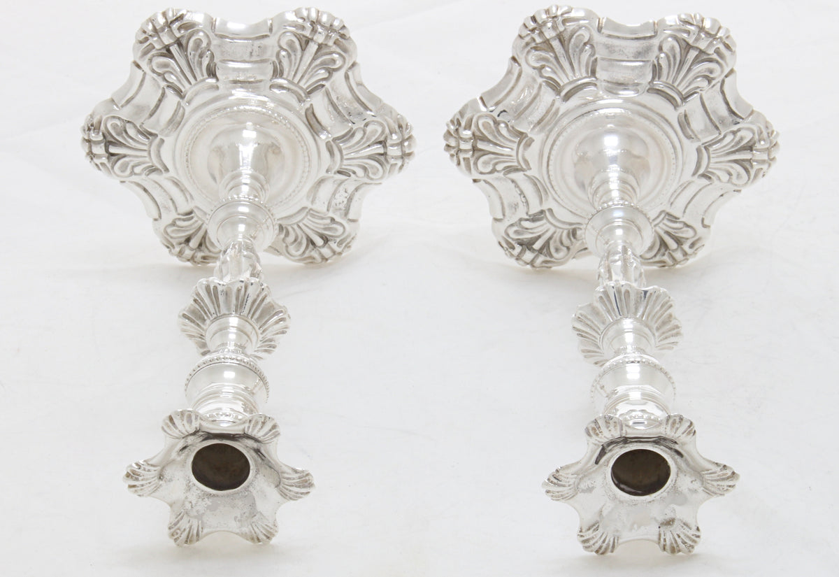 Nice pair of cast silver tapersticks 1969