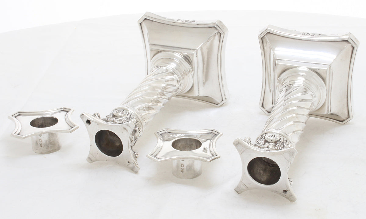 Korintische kandelaars Antiek Victoriaans Sterling Zilver 1891