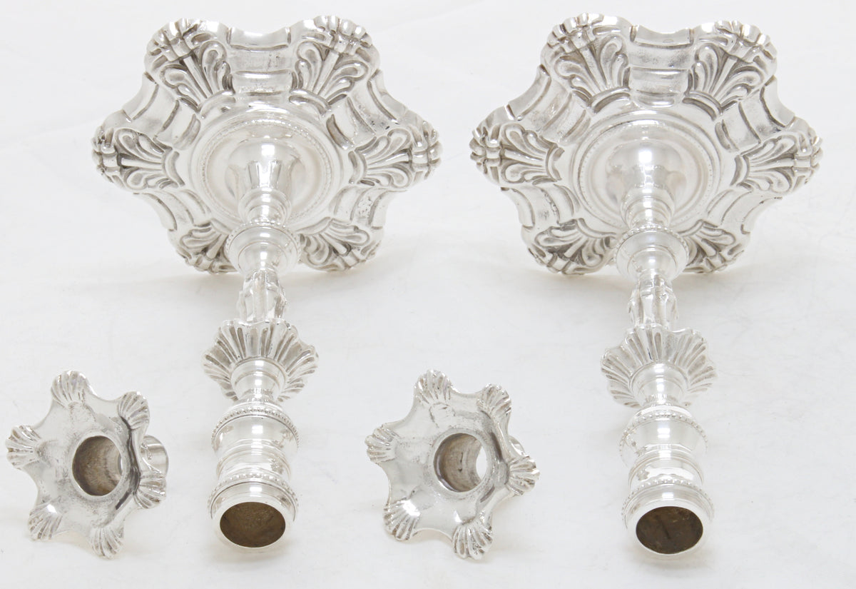 Nice pair of cast silver tapersticks 1969