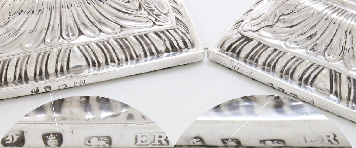 Antiek groot Korinthisch Sterling zilveren paar kandelaars 1761, Londen