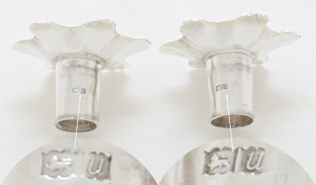 Nice pair of cast silver tapersticks 1969