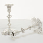 Antique Georgian George II cast sterling silver pair of candle holders