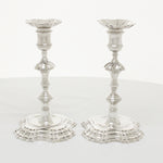Antique Georgian George II cast sterling silver pair of candlesticks