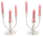 Kandelabers zilver met roze kaarsen 3 armig