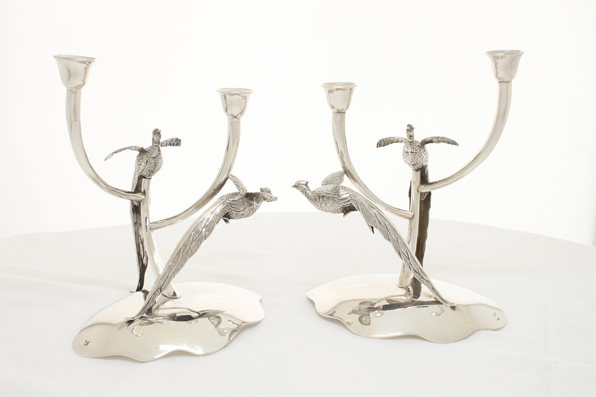 Spanish silver candelabra with peacocks 